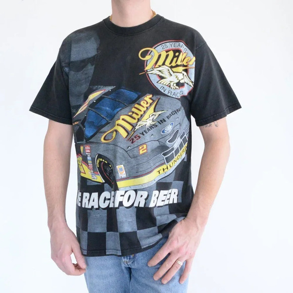 Vintage Chase Race Wear Y2K Black "Miller We Race for Beer" Brad Keselowski Tee - Picture 1 of 16